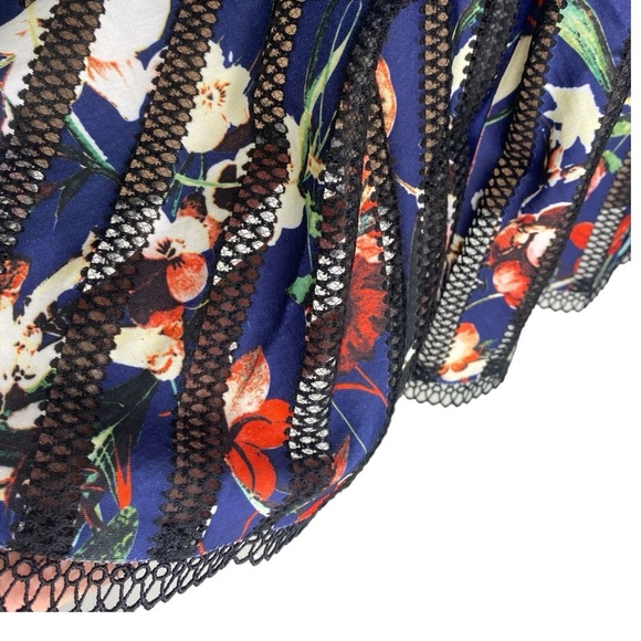 foxiedox Dress Womens Large Blue Bryonia Mini Floral Print Cap Sleeve Lace Party - Picture 5 of 16